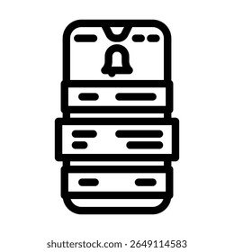 Zeilensymbol für intelligente Benachrichtigungen, Vektor. Smartbenachrichtigungszeichen. isoliertes Kontursymbol, schwarze Illustration