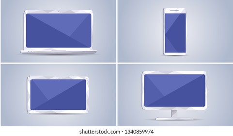 Smart object set - mobile phone, tablet, laptop, pc computer. Vector illustration