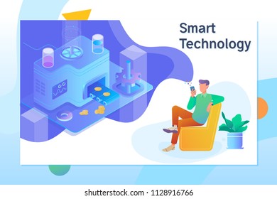 Smart object and smart technology design. Cryptocurrency and blockchain isometric composition. Vector illustration