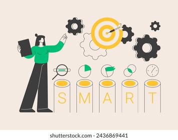 SMART Objectives abstract concept vector illustration. Business management, aim establishment, SMART objectives, measurable and achievable goals development, relevant strategy abstract metaphor.