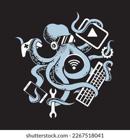 smart octopus illustration vector template