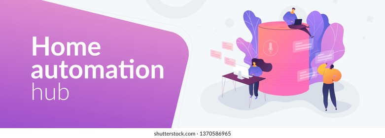 Smart office controller and voice commands, voice controlled office digital devices and Internet of things concept. Vector banner template for social media with text copy space and infographic concept