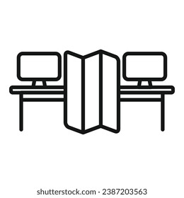 vector de contorno de icono de escritorio de Smart Office. Espacio de ordenador. Equipo de negocios