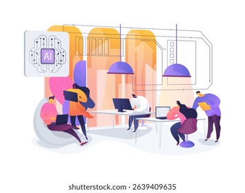 Smart Office Lighting for Productivity abstract concept vector illustration. Smart lighting systems adjust brightness and color temperature to enhance focus reduce eye strain. abstract metaphor.