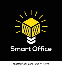 smart office logo with bulb and paper vector template