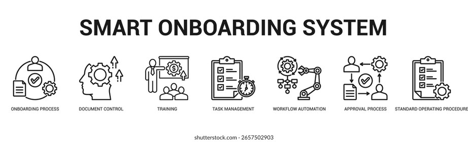 Smart Onboarding System Modern and clean web banner illustration featuring thematic icons for visual communication