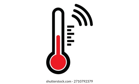 Ícone de termômetro externo inteligente que mede a temperatura, conectado sem fio a dispositivos, simbolizando o tempo.