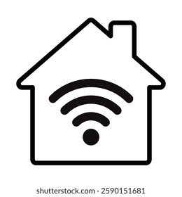 Smart outline black home icon, simple modern digital technology, wi-fi included. Smart home line logo with wireless connection concept.Vector flat design for website, symbol, logo, sign, app,UI,EPS 10