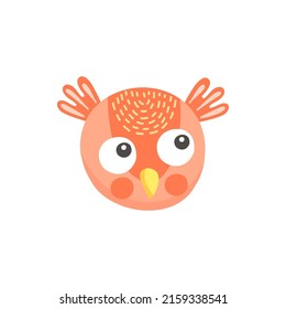 Smart owl bird flat cartoon wildlife feathered animal isolated face head mask, funny emoji emoticon. Vector wise bird symbol of wisdom in studying. Childish eagle owl, Halloween cute fowl owlet