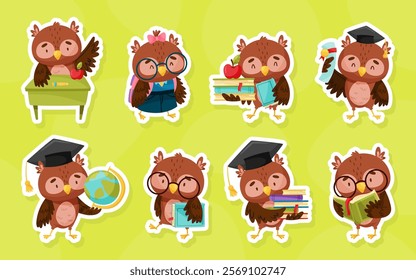 Smart Owl Character as Wise Forest Animal Vector Set