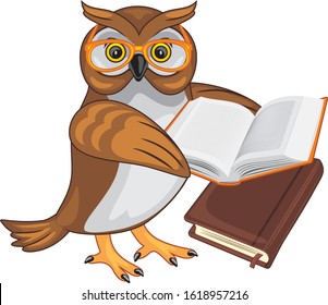 Smart owl holds a book. Vector