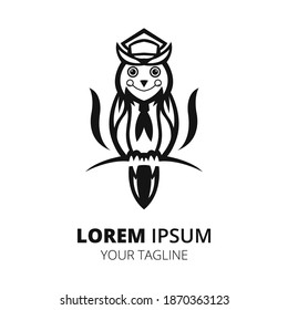 Smart owl line logo design template vector.
