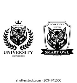 Smart owl  logo emblem vector