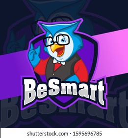 smart owl mascot character logo