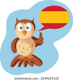 
Smart Owl Speaking Spanish Language Vector Cartoon Illustration. Clever bird mascot representing learning foreign languages 
