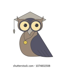 Smart owl as symbol wisdom and studying at the University.
