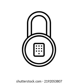 Smart padlock icon with keypad in black outline style