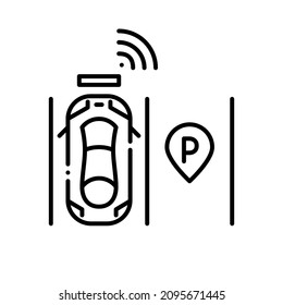 Smart parking icon. Parking space equipped with sensors and wireless data transmission. Safe automated system. Pixel perfect, editable stroke