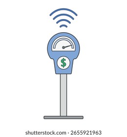 Smart parking meter icon with dollar symbol and signal waves — great for digital payment apps, urban parking systems, and connected mobility solutions.
