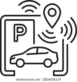 Smart parking system icon with vehicle and location pin connectivity location technology wireless