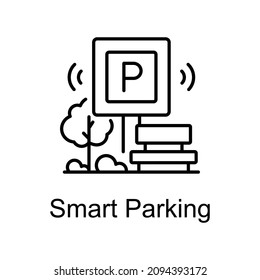 Icono de contorno del vector de estacionamiento inteligente para web aislada en archivo EPS 10 de fondo blanco