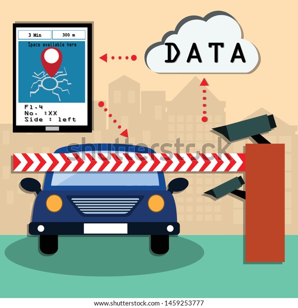 The smart parking were using\
data and telling for available parking space - vector\
illustration