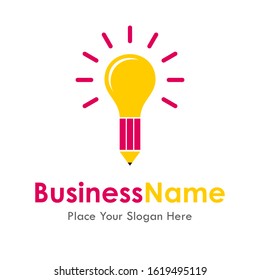 Smart pencil bulb icon vector logo template. suitable for education and business