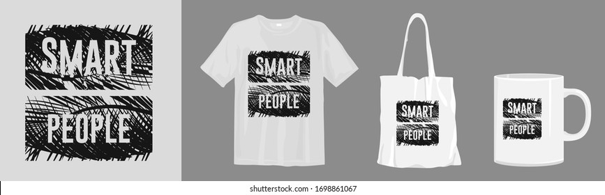 Smart people with abstract palm leaves. Typography t-shirt, tote bag, and cup design for merchandise and print. Mock-up templates included