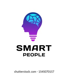 Smart people logo design with brain and bulb icon