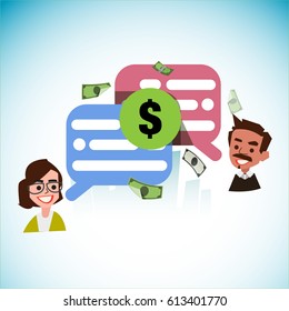 Smart people talk together about money with speech bubble - vector illustration
