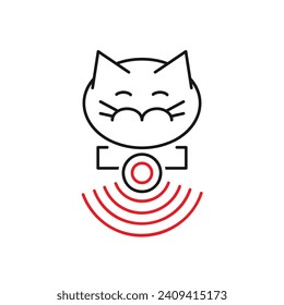 Icono de collar inteligente para mascotas. Señal de gadgets tecnológicos de gato. rastreadores GPS para gatos. Análisis de estado. Seguimiento inteligente de la actividad del GPS. Ilustración vectorial editable en un estilo lineal aislado en un fondo blanco