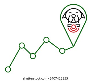 Smart pet collar landscape poster. Dog tech gadgets. GPS trackers for dogs. Health scanning. Intelligent GPS activity tracking. Vector illustration in a linear style isolated on a white background
