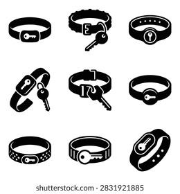 Smart pet collars and security key icons