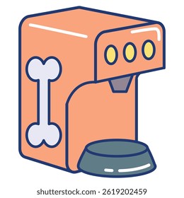 Icono inteligente del alimentador de mascotas representado por el estilo de color lineal del alimentador automático de mascotas.