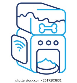 Icono de alimentador de mascotas inteligente representado por el estilo de línea dual de alimentador de mascotas automático.