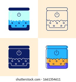 Smart pet feeder icon set in flat and line style. Automatic pet meal symbol. Vector illustration.