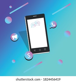 Smart Phone with abstract background message icons vector illustration 