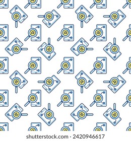 Smart Phone with AI and Magnifier vector Artificial Intelligence Searching concept colored Seamless Pattern