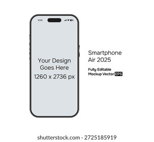 Smart phone Air 2025 vector mockup with clipping mask screen for showcasing app designs or content 1260 x 2736 px