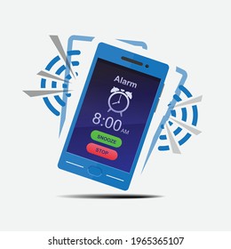 Smart Phone Alarm Clock Isolated On White Background Vector Illustration.