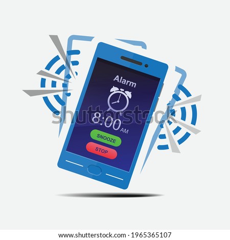Smart phone alarm clock isolated on white background vector illustration.