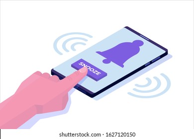 Smart Phone Alarm Clock With Snooze Button. Isometric Vector Illustration.