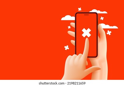 Smart Phone App Service, Close Action Online, Cancellation Action. Vector Illustration