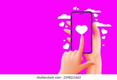 Smart phone app service, like heart action online, people social. Vector illustration