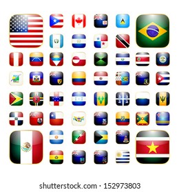 Smart phone application icon set with flags of America