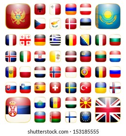 Smart phone application icon set with flags of Europe