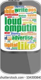 Smart phone with application icons and social media words