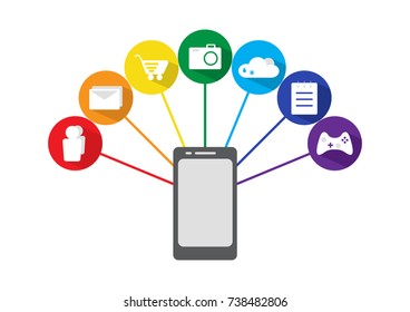 Smart phone with applications icons, vector illustration