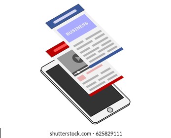 Smart phone with the applications page popping out from the screen