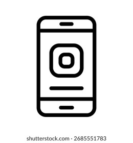 Teléfono elegante con el icono de la línea de los App, tecnología móvil y símbolo de la comunicación, estilo simple del contorno en el fondo blanco